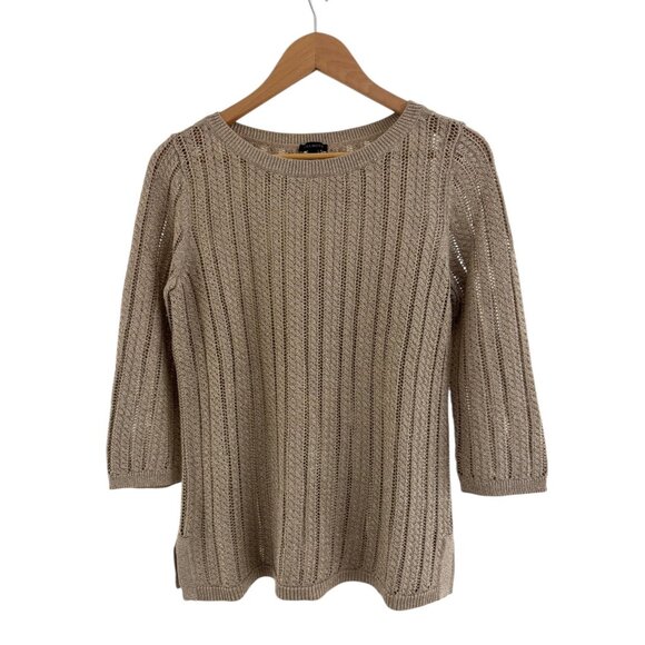 Talbots Sweaters - Talbots Gold Metallic Tunic Sweater Knit Linen-Blend Size M Dressy‎ 3/4 Sleeves